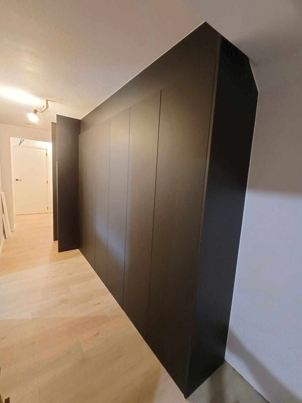 Donkere kastenwand in de hal